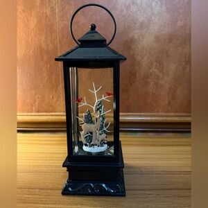 Merry Moments 11" Deer & Cardinals Snow Globe  Lighted Glitter Water Lantern
